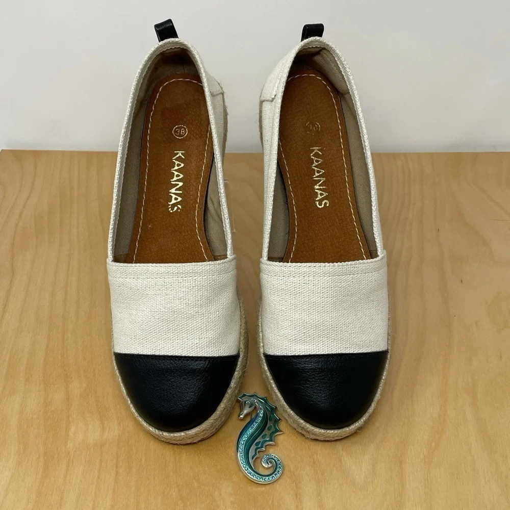 Kaanas Sand/Black Cap Toe Espadrille Shoes 38